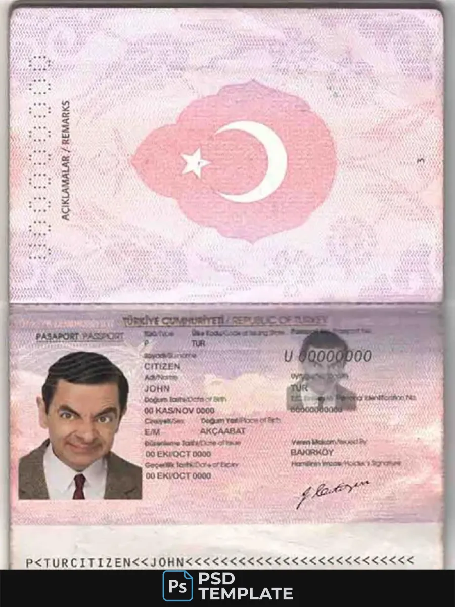 Turkey Passport Template In Psd Format Fully Editable 2010 2018 — Passports