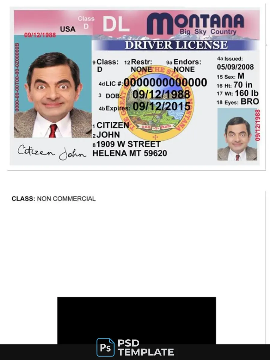 Usa Montana Driving License Version 2 — Driver License