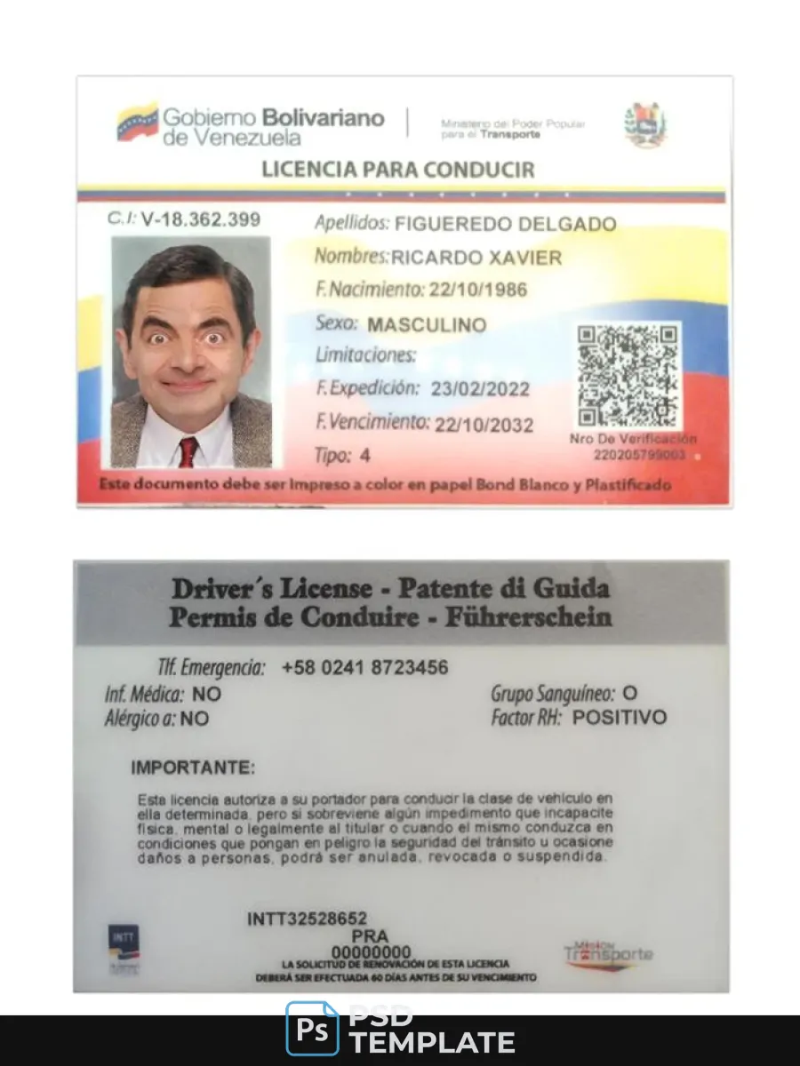 Venezuela Driving License 2022 Present — Driver License