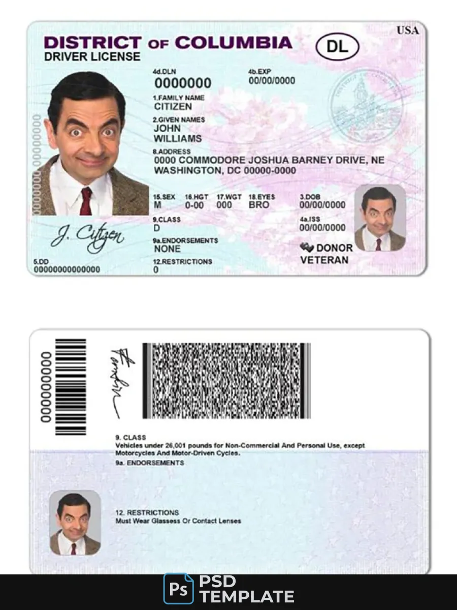 Usa District Of Columbia Driving License — Driver License