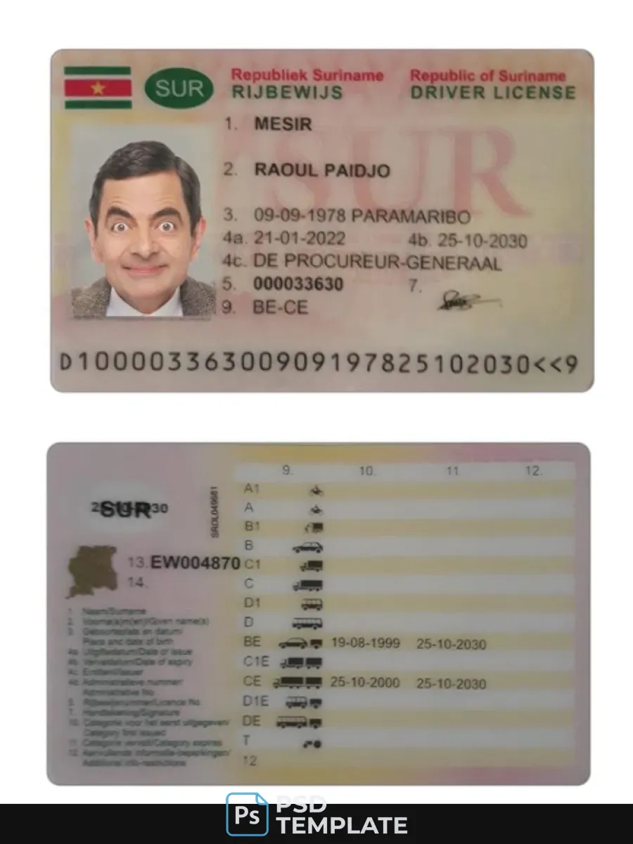 Suriname Driving License 2022 Present — Driver License