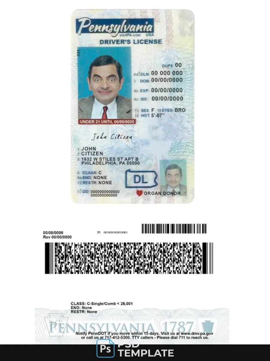Usa Pennsylvania Driving License Under 21 — Driver License