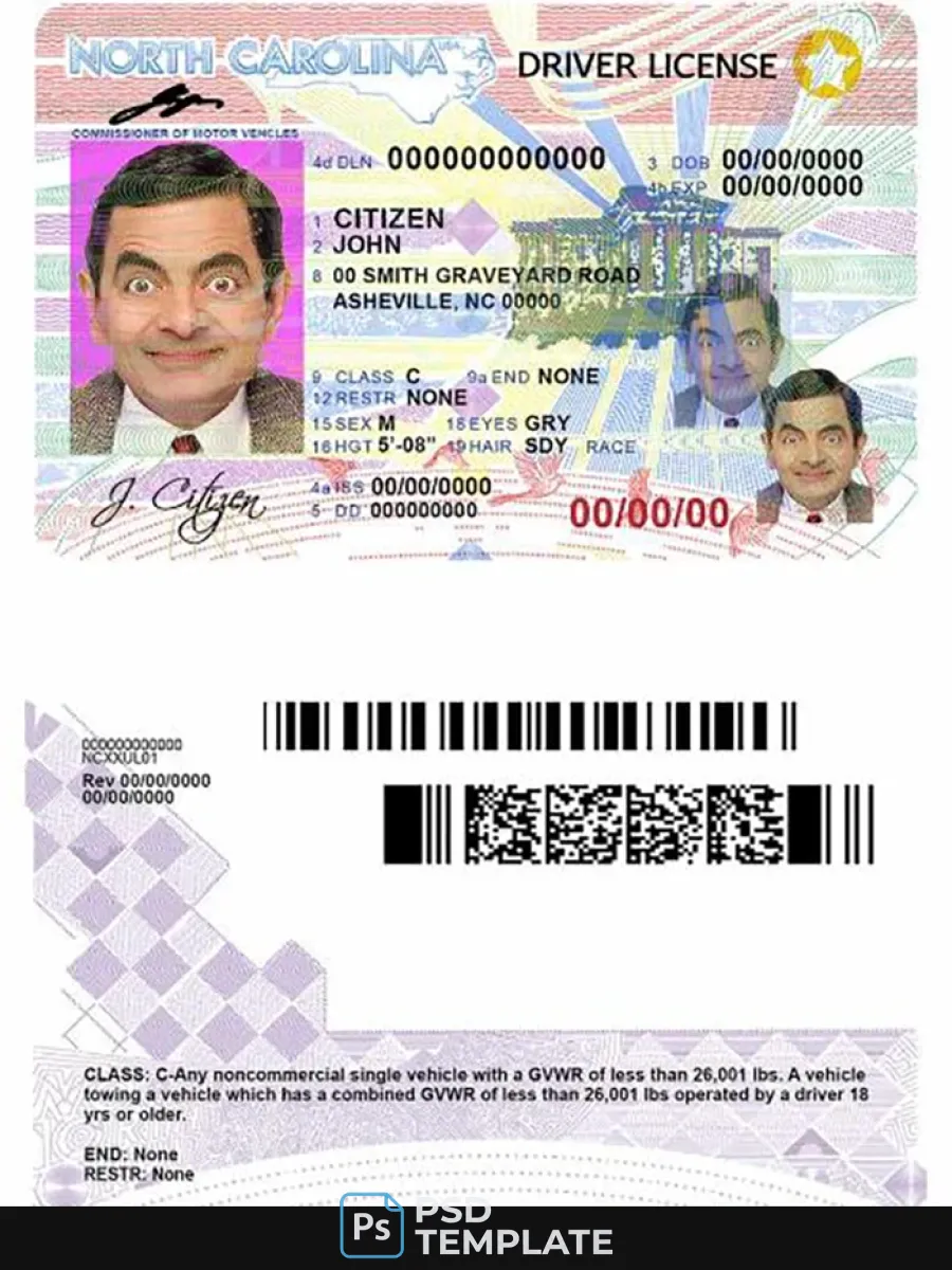 Usa North Carolina Driving License — Driver License