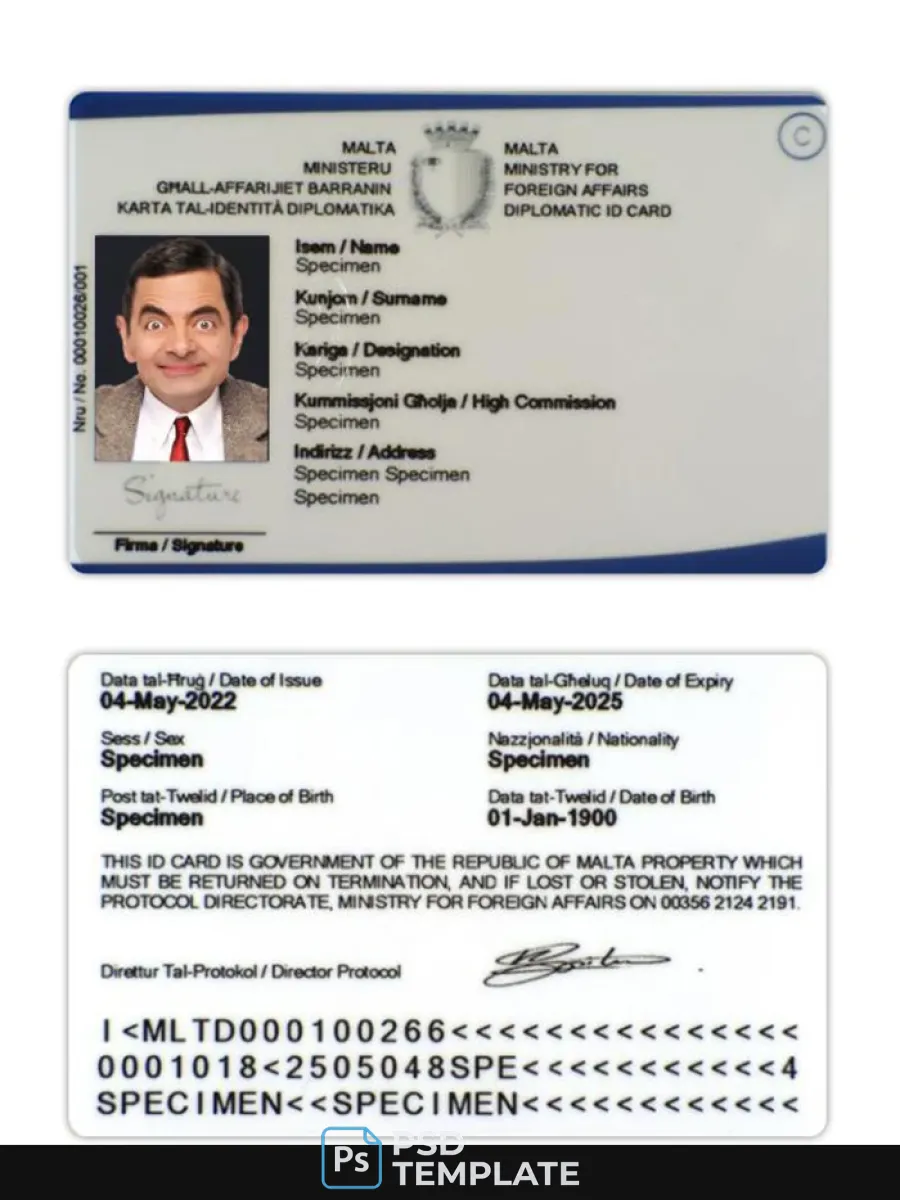Malta Diplomatic Id Card — ID Cards