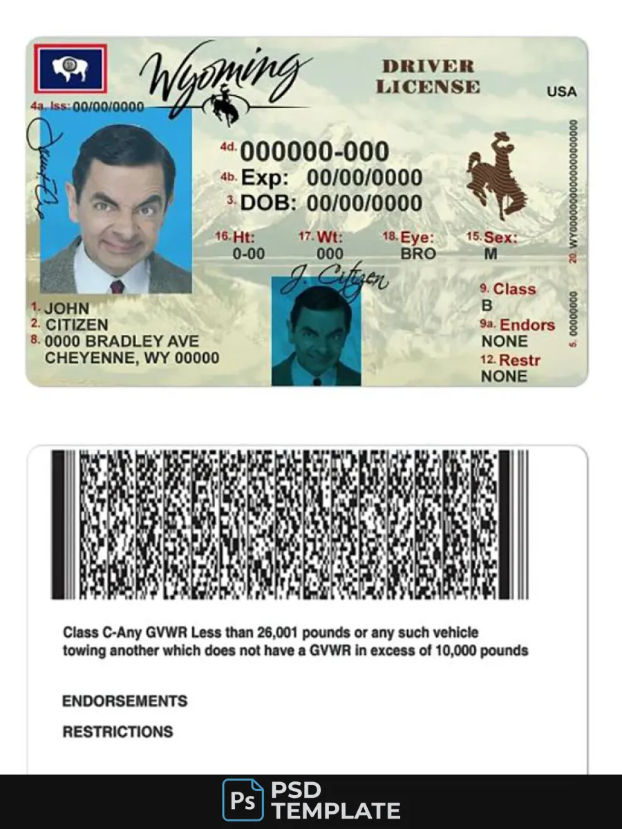 Usa Wyoming State Driving License — Driver License