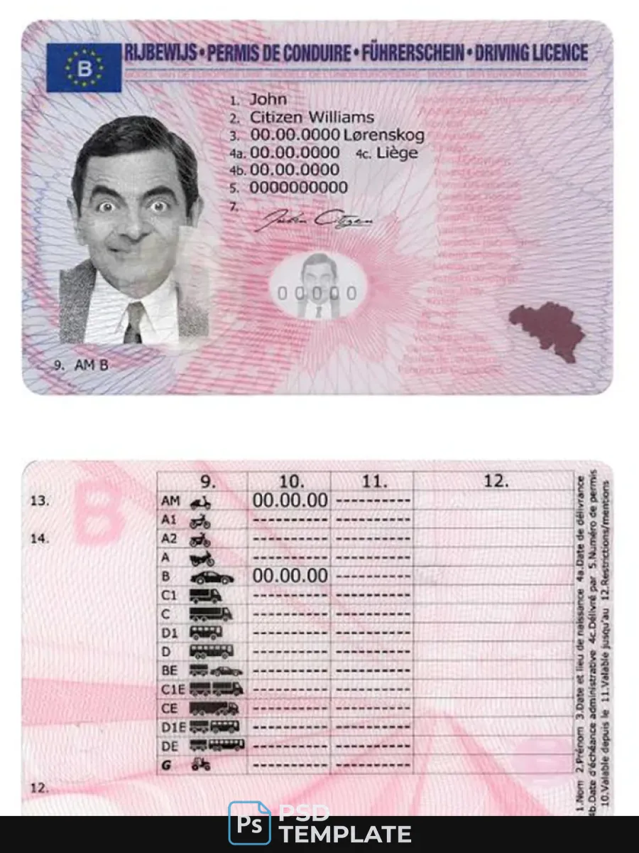 Belgium Driving License Psd Templateversion2 — Driver License