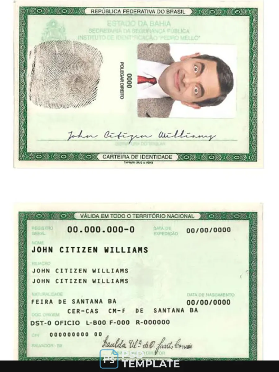 Brazil Id Template In Psd Format 2008 2010 3 — ID Cards