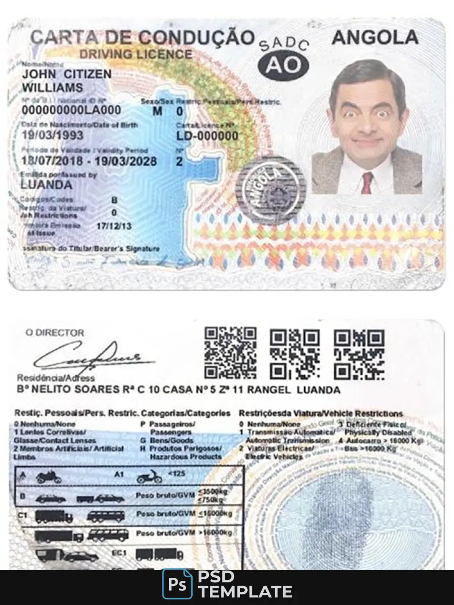 Angola Driving License 2018 2028 — Driver License