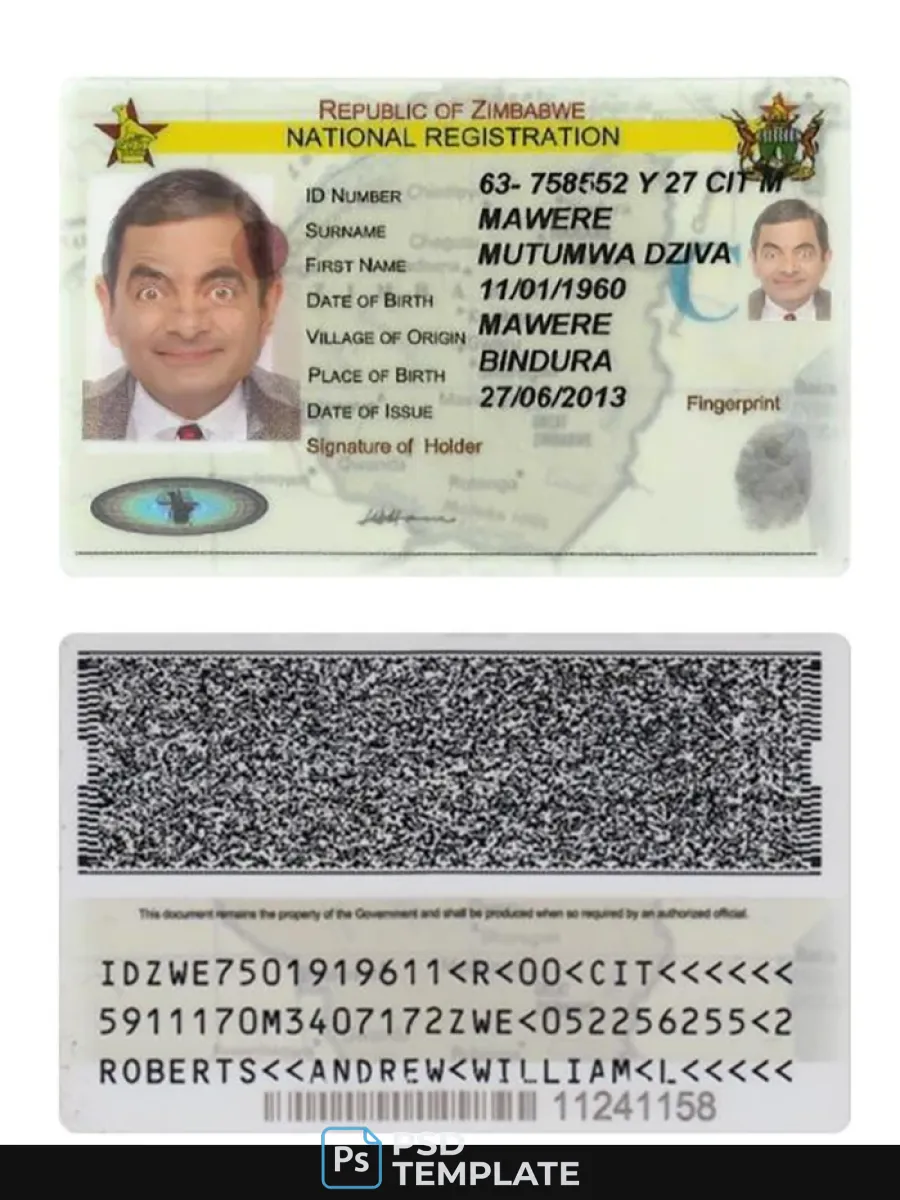 Zimbabwe National Registration Id Card — ID Cards