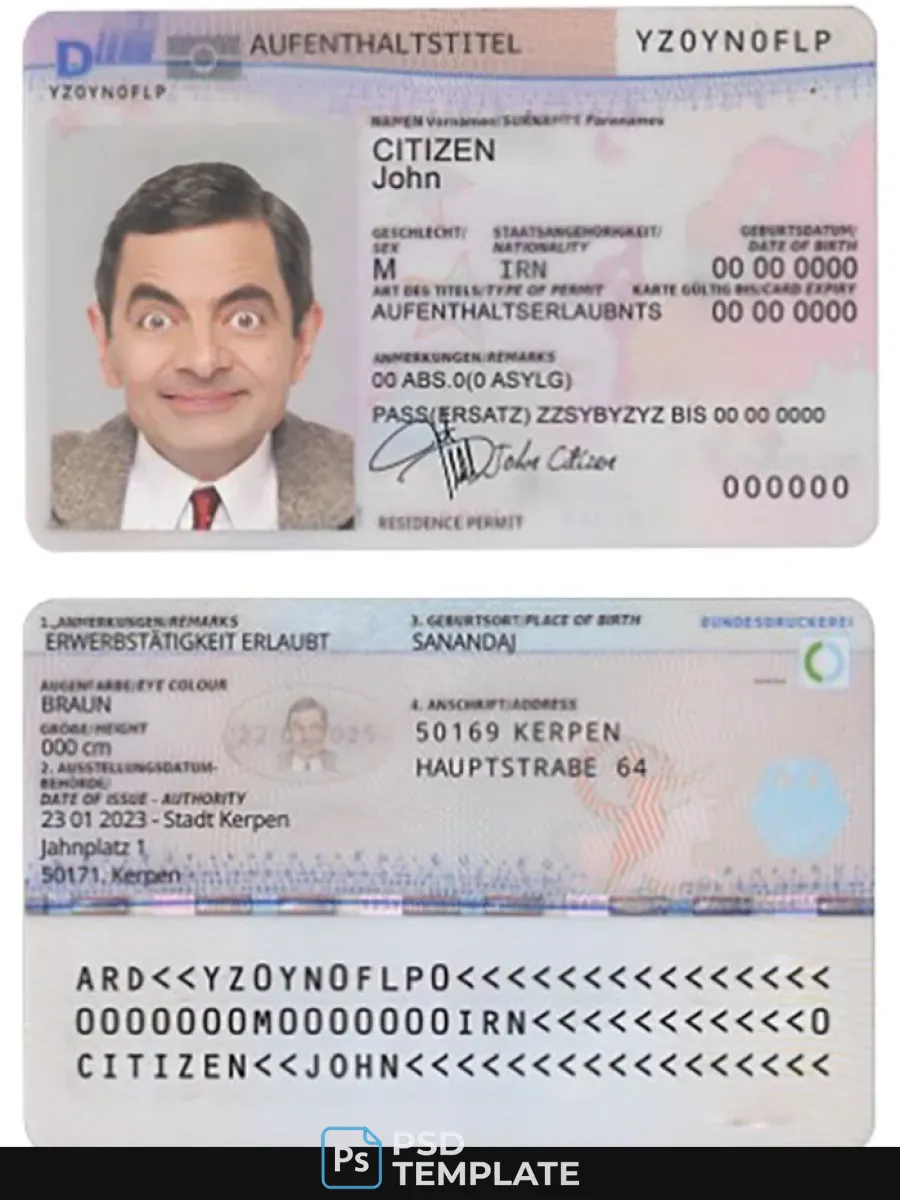 Germany Residence Permit Psd Template 2011 Present Version 2 — Residence Permit