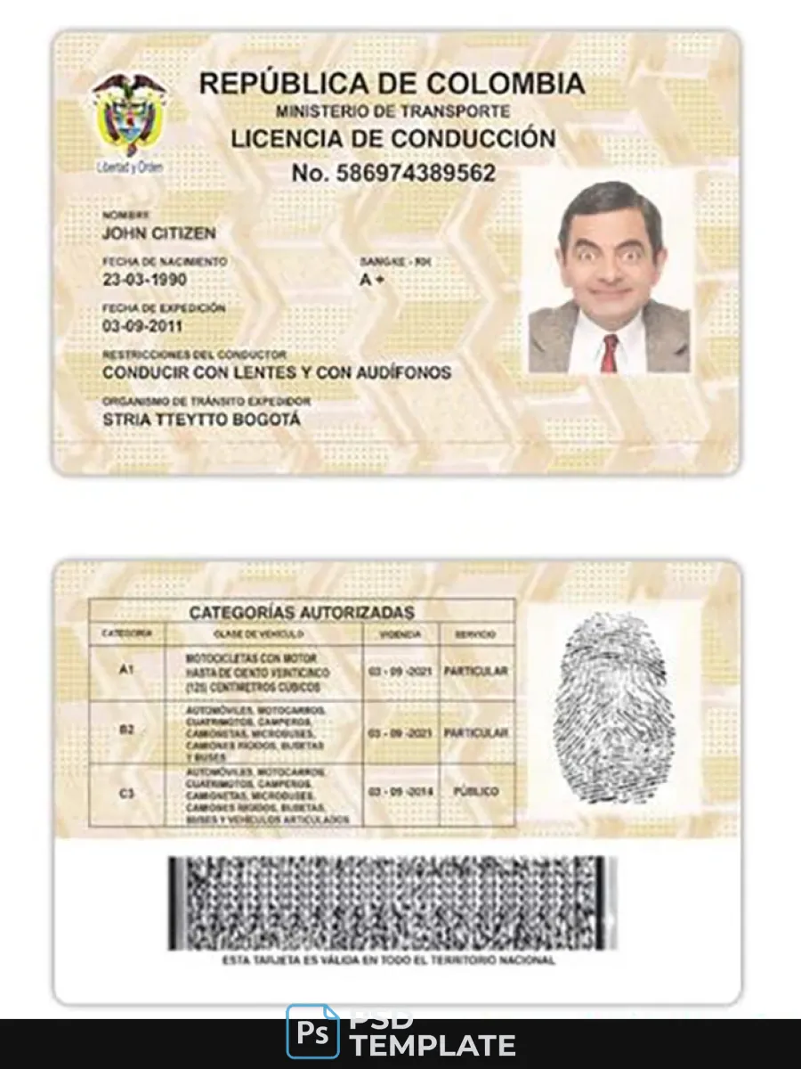 Colombia Driving License Version 2 — Driver License
