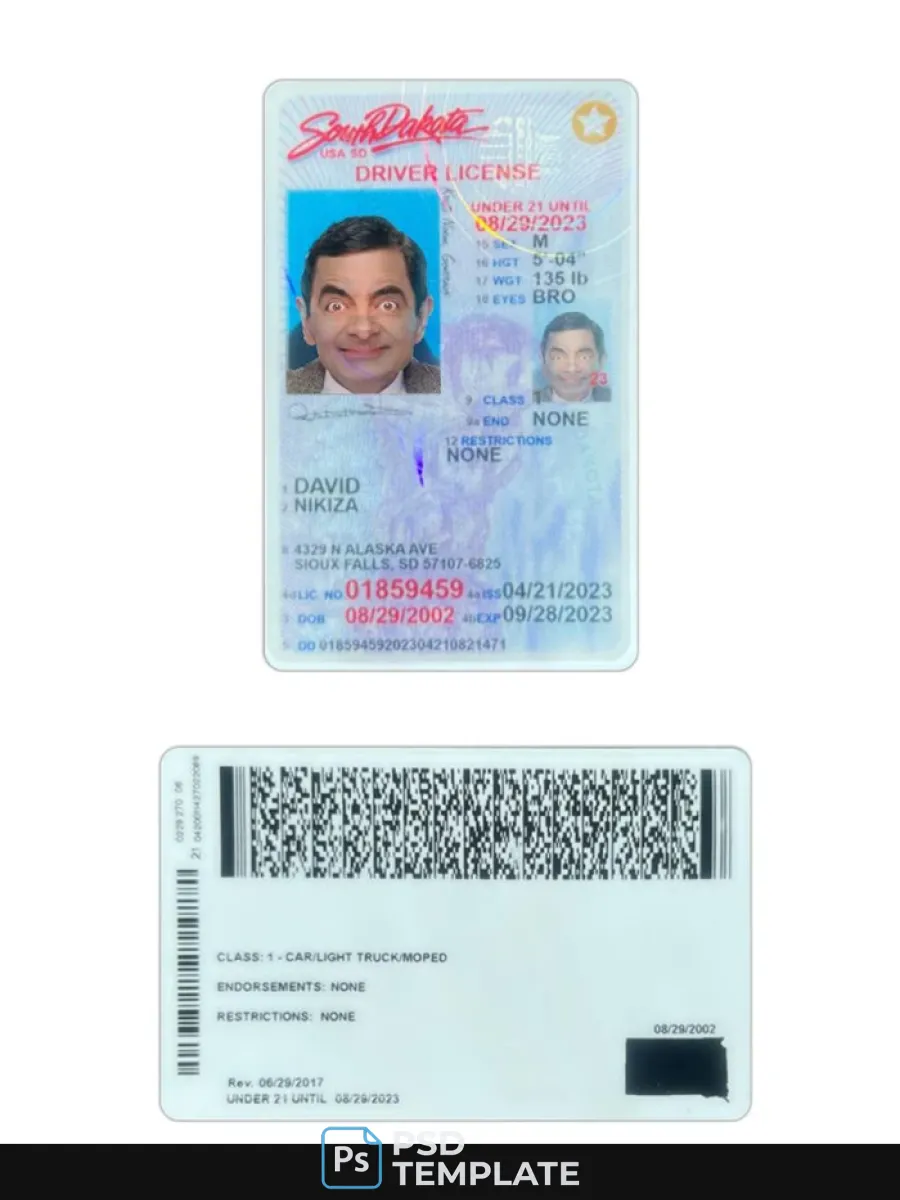 Usa South Dakota Under 21 Driving License 2023 Present — Driver License