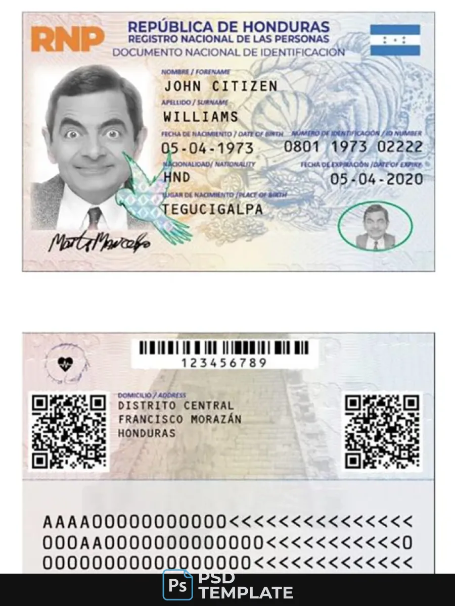 Honduras Identity Card Psd Template With Fonts Version 2 — ID Cards