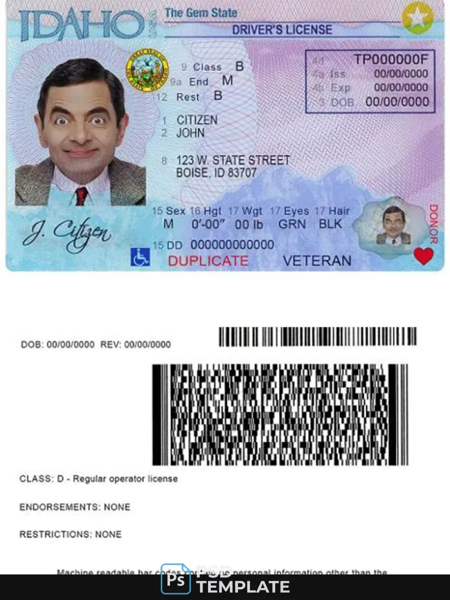 Usa Idaho Driver License — Driver License