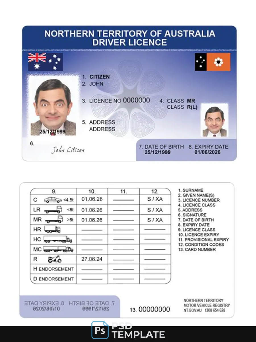 Australia Northern Territory Driving License — Driver License