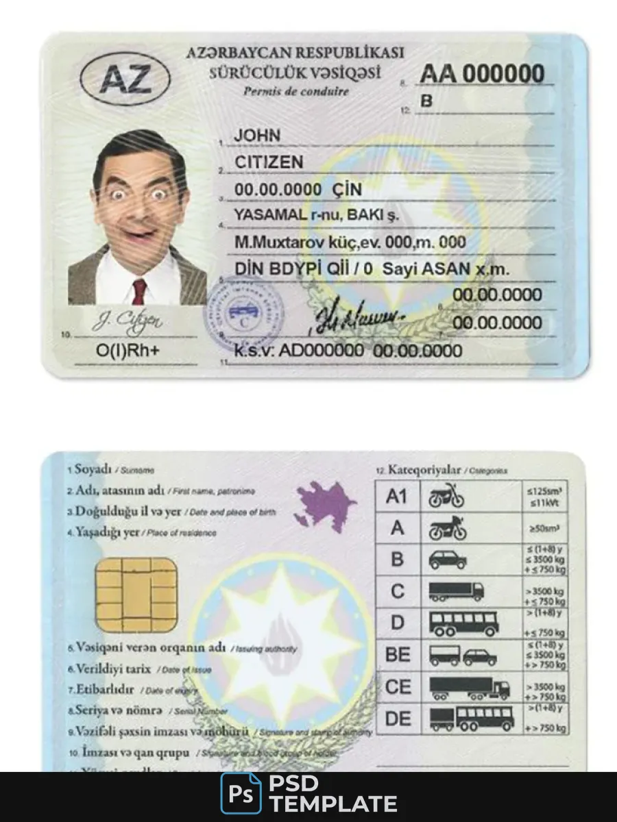 Azerbaijan Driving License Template In Psd Formatfully Editablewith All Fonts2013Present — Driver License