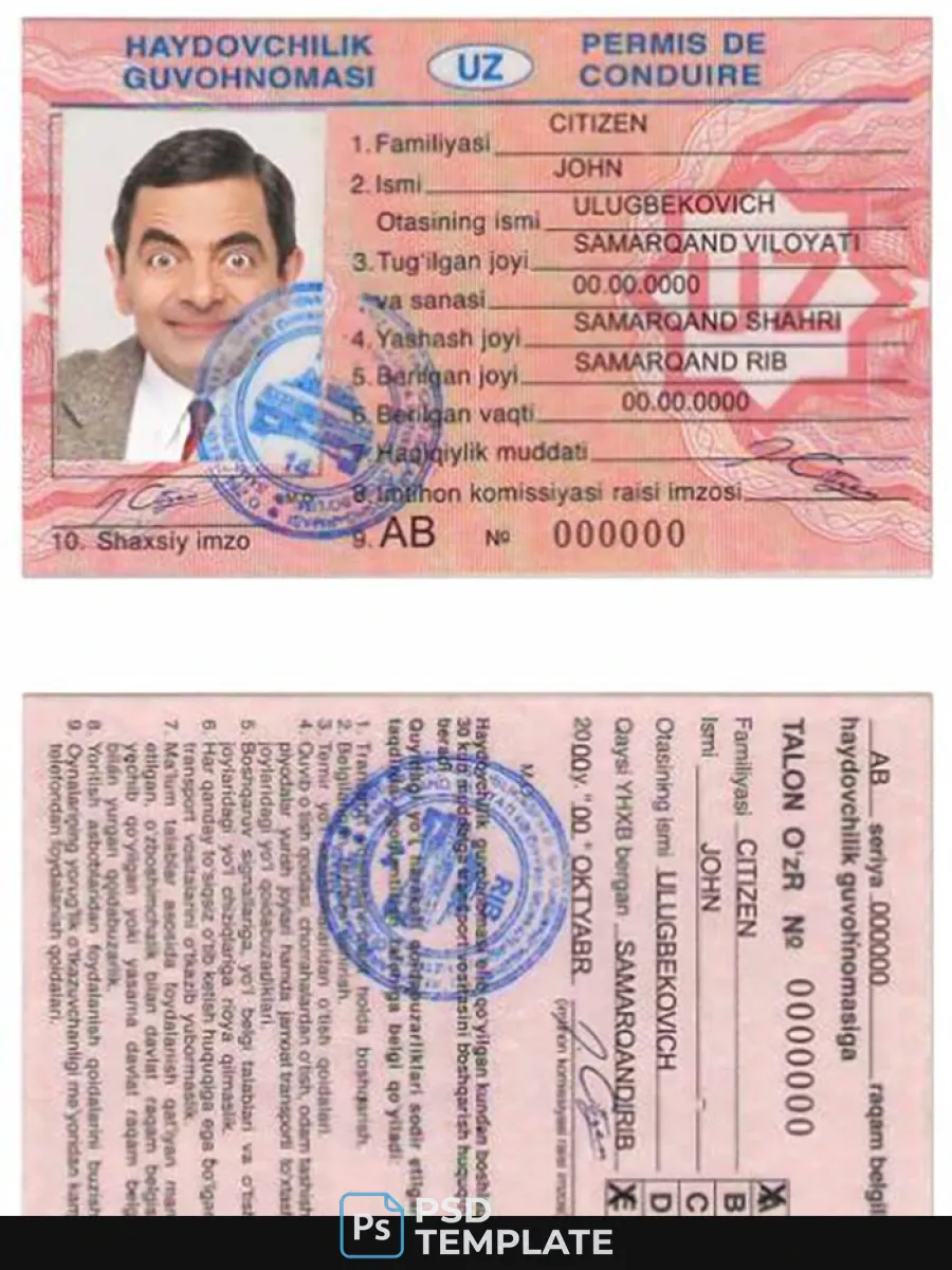 Uzbekistan Driving License — Driver License