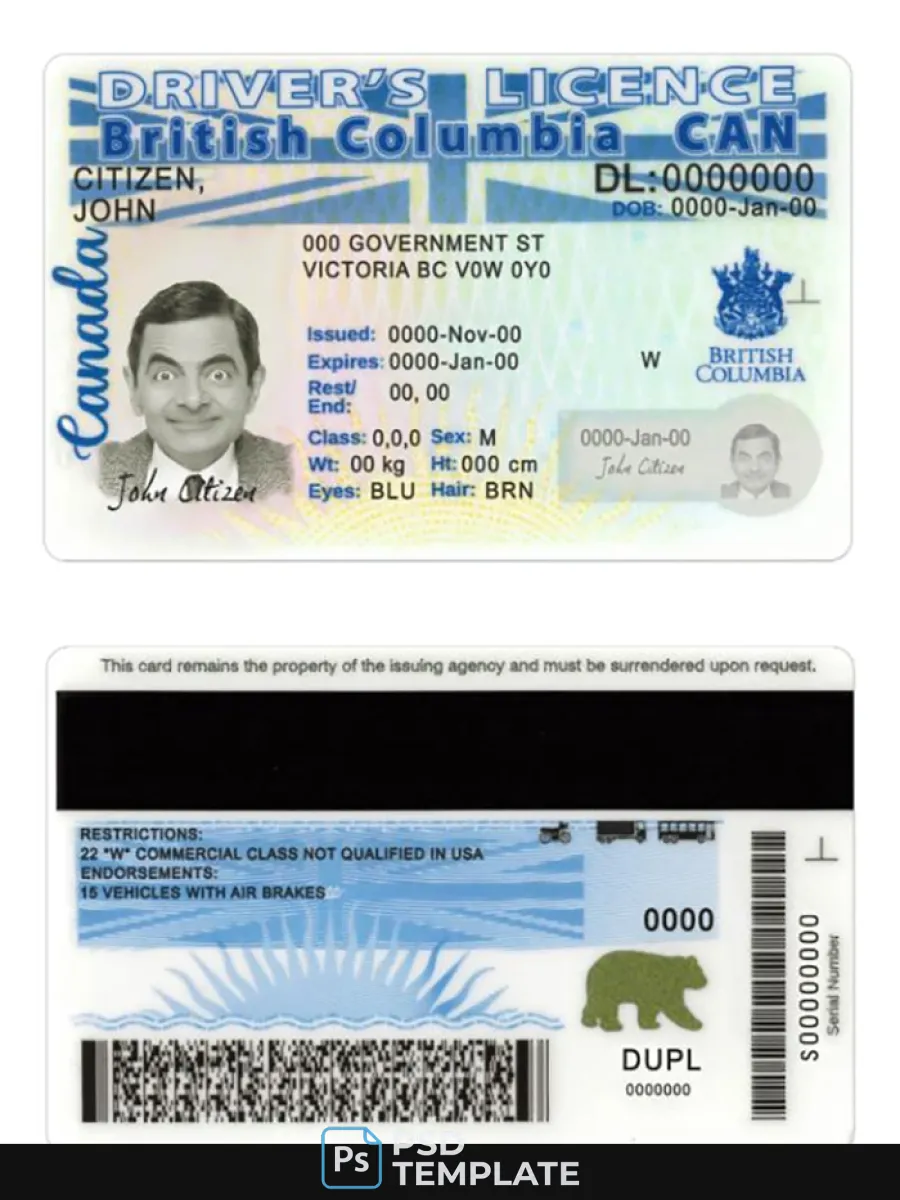 Canada British Columbia Driving License New Version Scr — Driver License