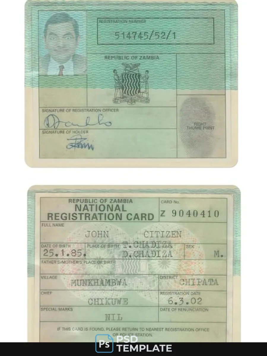 Zambia National Registration Card — ID Cards