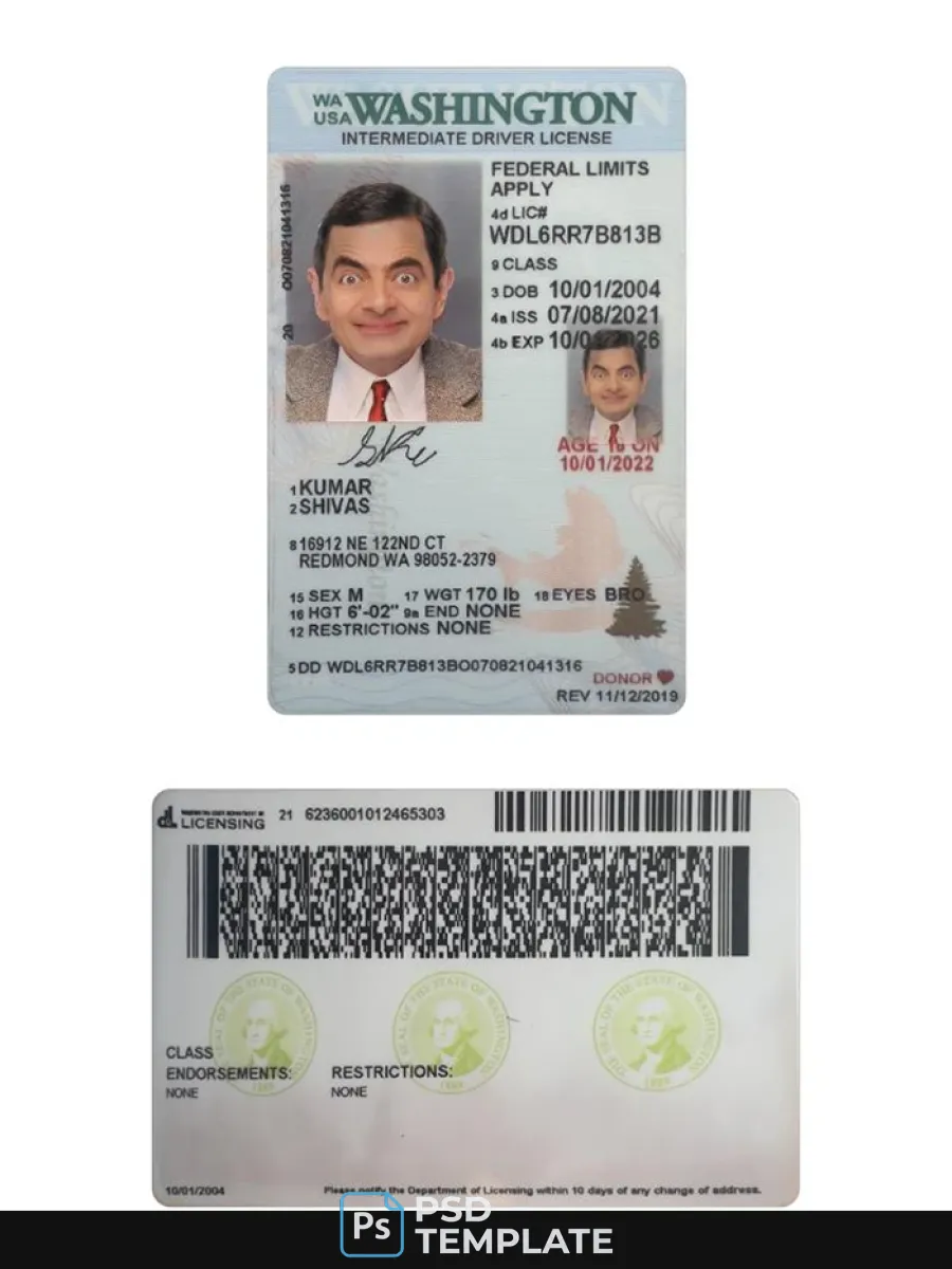 Usa Washington Under 21 Intermediate Driving License — Driver License