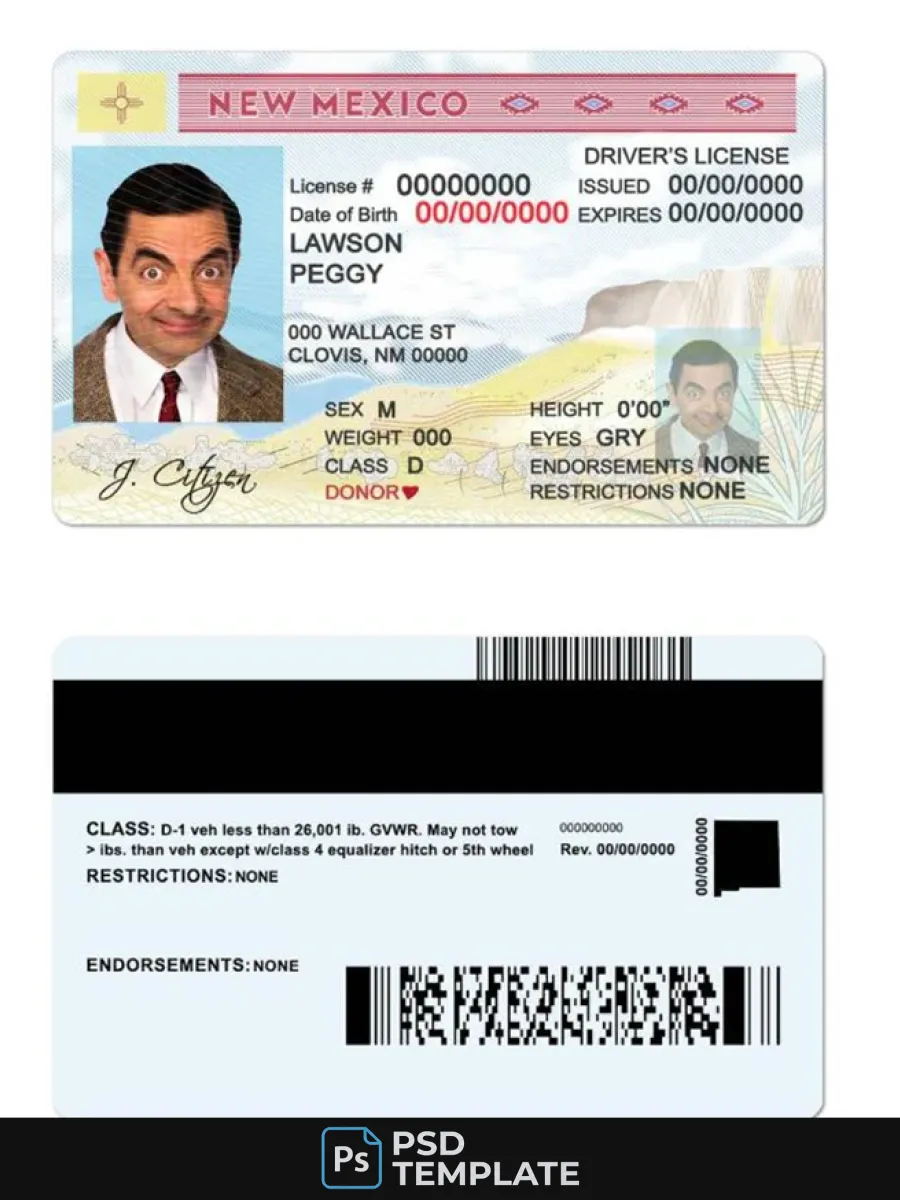 Usa State New Mexico Driving License — Driver License