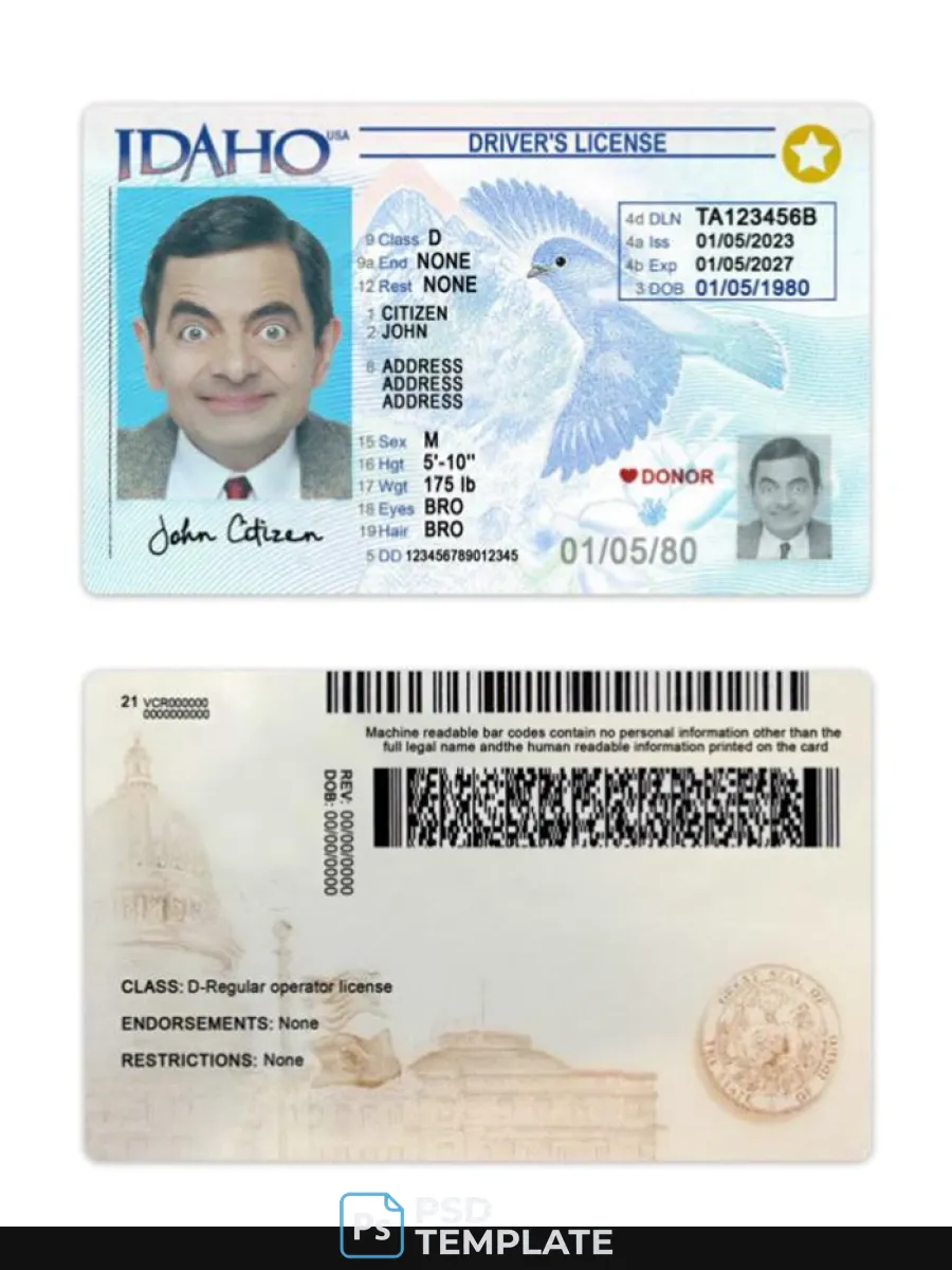 Usa Idaho Driving License 2023 Present — Driver License